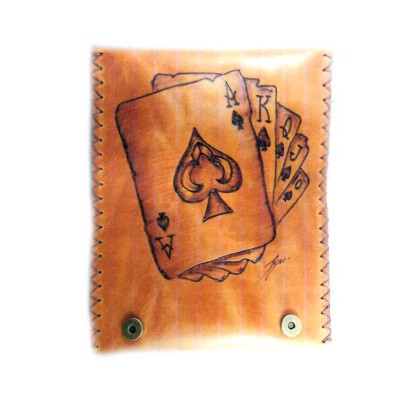 Καπνοθήκη Δερμάτινη Πυρογραφία Τράπουλα